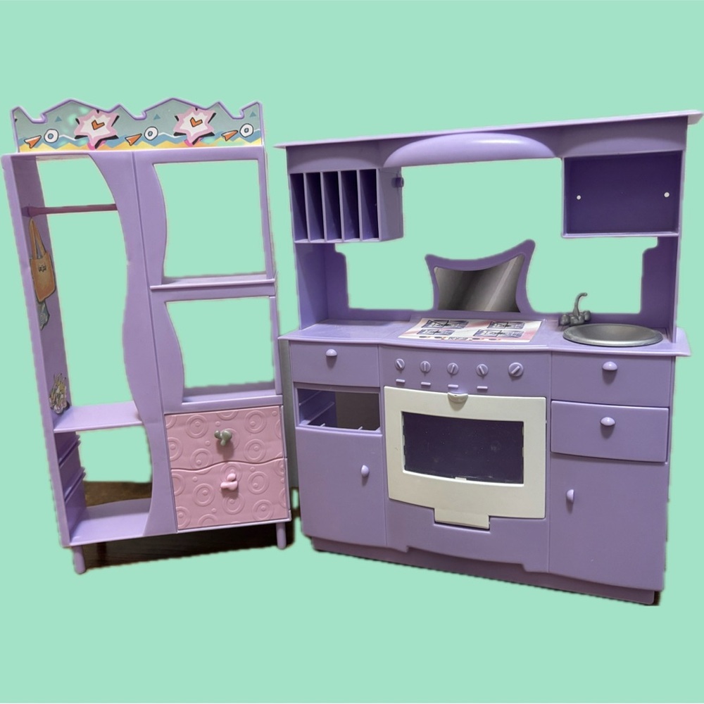 Vintage 90s Barbie Dream Kitchen & Closet Playset – Purple Pink